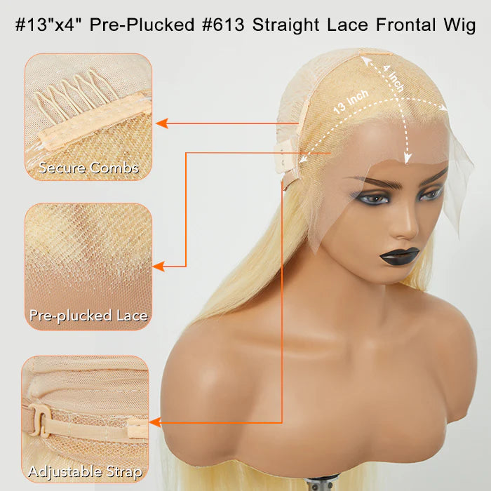 200% Density 13x4 Pre-Plucked Lace Frontal Wig Straight #613