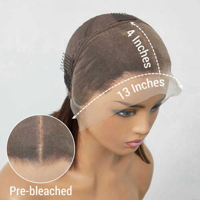 13x4 Frontal Lace C Part Short Bob Wig With Bangs Blonde Highlight #1B/27 Straight
