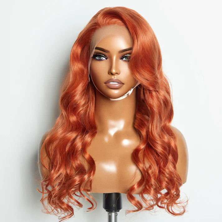 ✨ 150% Density 13x4 Pre-Plucked Free Part Lace Frontal Wig Body Wave 24 Inches Ginger✨
