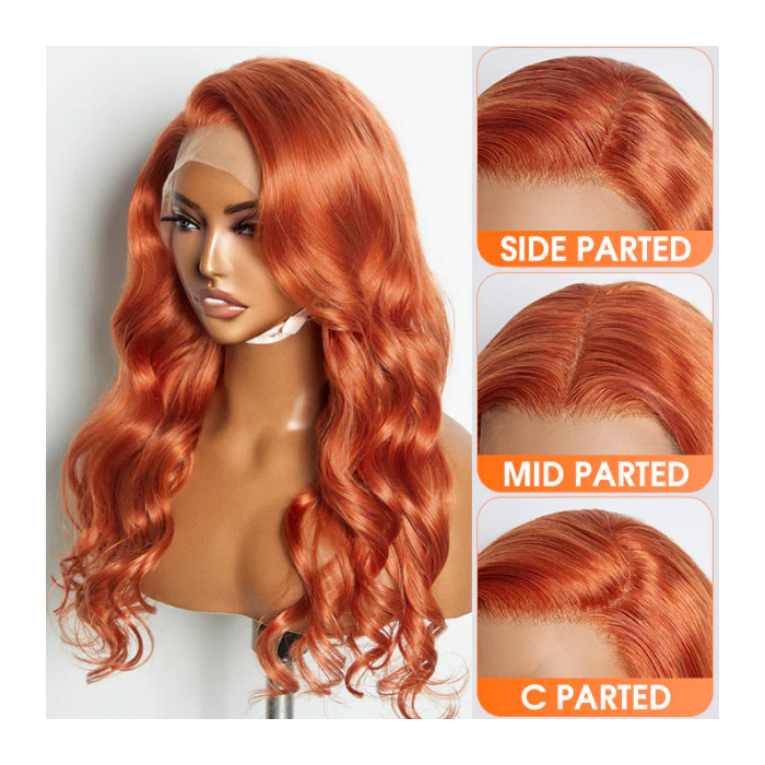 ✨ 150% Density 13x4 Pre-Plucked Free Part Lace Frontal Wig Body Wave 24 Inches Ginger✨