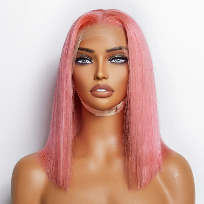150% Density 13x4 Pre-Plucked Lace Frontal Bob Wig Straight - Pink