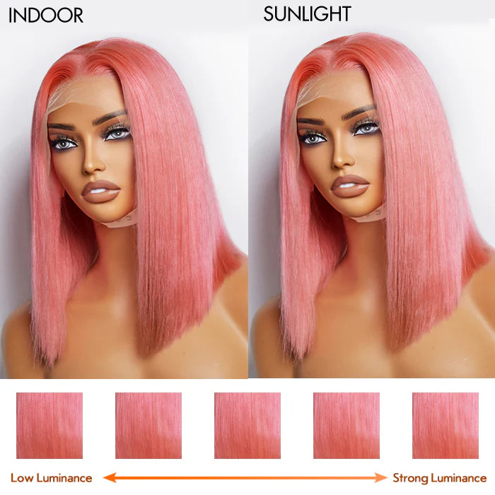 150% Density 13x4 Pre-Plucked Lace Frontal Bob Wig Straight - Pink