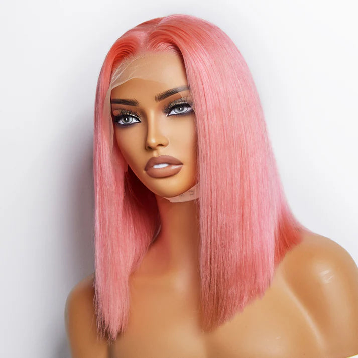 150% Density 13x4 Pre-Plucked Lace Frontal Bob Wig Straight - Pink