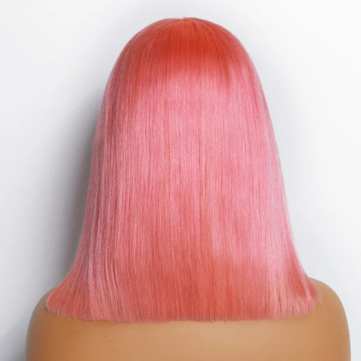 150% Density 13x4 Pre-Plucked Lace Frontal Bob Wig Straight - Pink