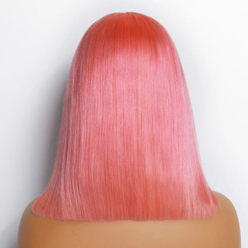 150% Density 13x4 Pre-Plucked Lace Frontal Bob Wig Straight - Pink