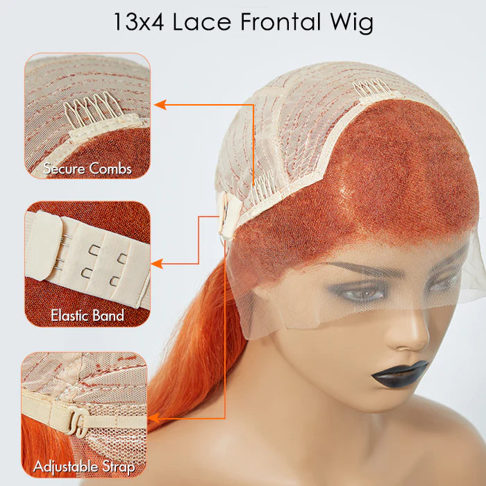 ✨ 150% Density 13x4 Pre-Plucked Free Part Lace Frontal Wig Body Wave 24 Inches Ginger✨