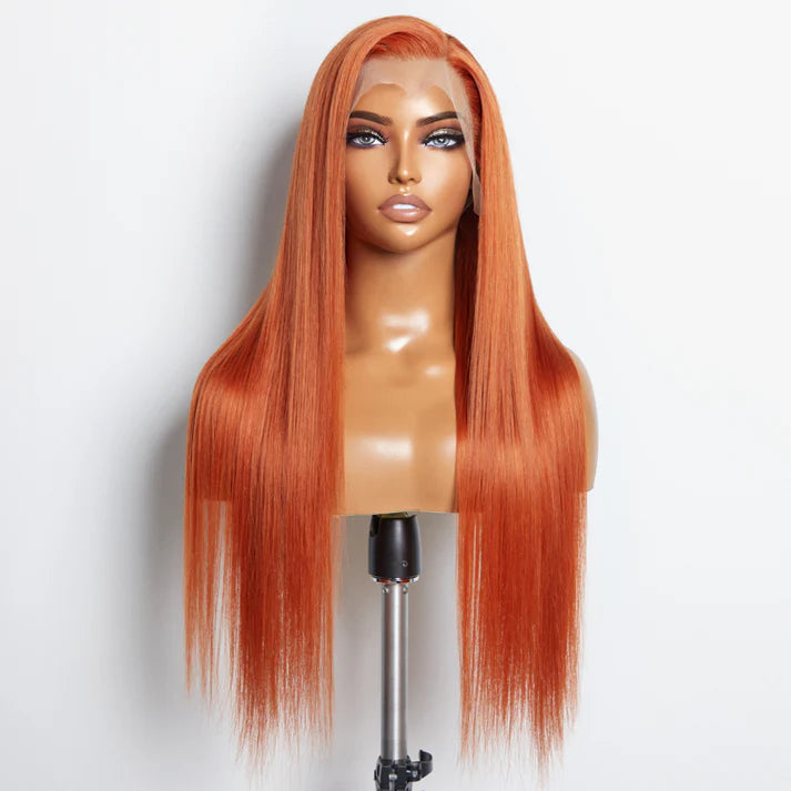 ✨ 150% Density 13x4 Pre-Plucked Free Part Transparent Lace Frontal Wig Straight Ginger ✨