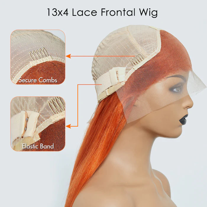 ✨ 150% Density 13x4 Pre-Plucked Free Part Transparent Lace Frontal Wig Straight Ginger ✨