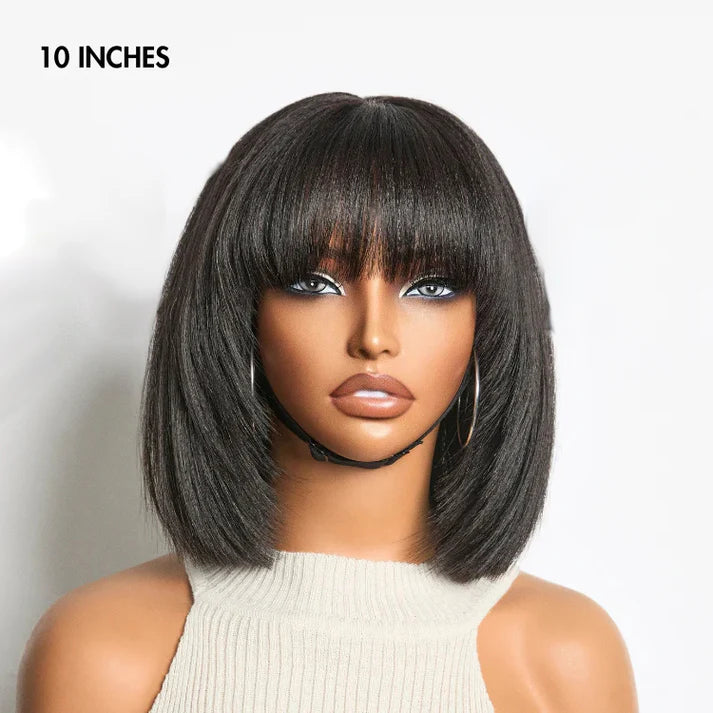 150% Density Put On and Go Layered Cut Minimalist Lace Bob Wig Yaki Straight